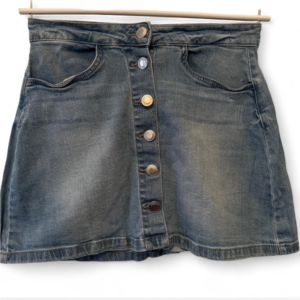 Streetwear Society Blue denim button front A-Line Mini Skirt Casual small